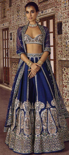 Blue color Lehenga in Silk fabric with Embroidered, Sequence, Thread work