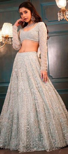 Green color Lehenga in Net fabric with Embroidered, Sequence, Thread work