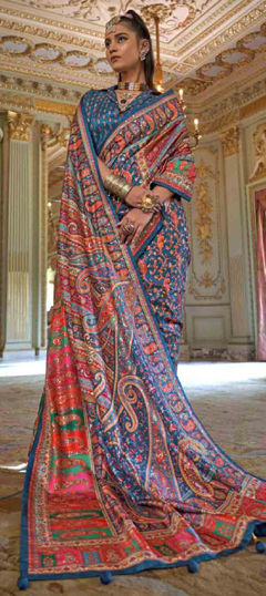 Blue color Saree in Silk fabric with Printed work