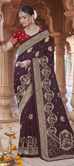 Purple and Violet color Saree in Silk fabric with Weaving work