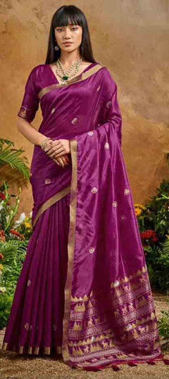 Pink and Majenta color Saree in Tussar Silk fabric with Weaving work