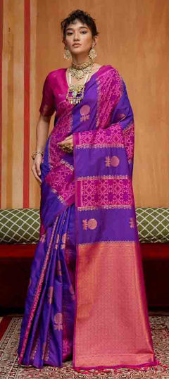 Purple and Violet color Saree in Silk fabric with Weaving work