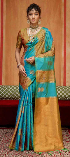 Blue color Saree in Silk fabric with Weaving work