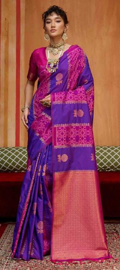 Purple and Violet color Saree in Silk fabric with Weaving work