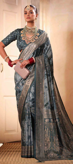Black and Grey color Saree in Silk fabric with Tye n Dye, Weaving work