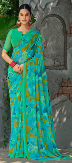 Blue color Saree in Georgette fabric with Digital Print work