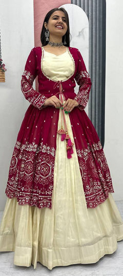Pink and Majenta color Long Lehenga Choli in Silk fabric with Embroidered, Sequence, Thread work