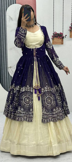 Blue color Long Lehenga Choli in Silk fabric with Embroidered, Sequence, Thread work