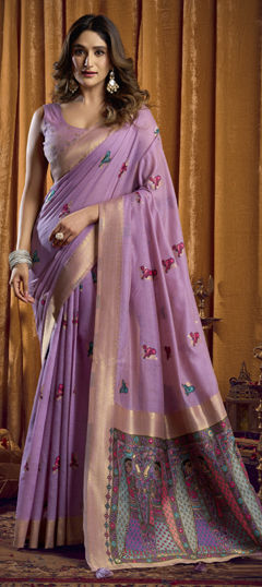 Purple and Violet color Saree in Cotton fabric with Weaving work