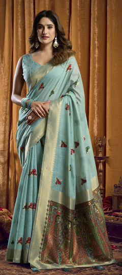 Blue color Saree in Cotton fabric with Weaving work