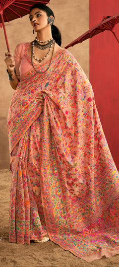 Pink and Majenta color Saree in Cotton fabric with Printed, Weaving work
