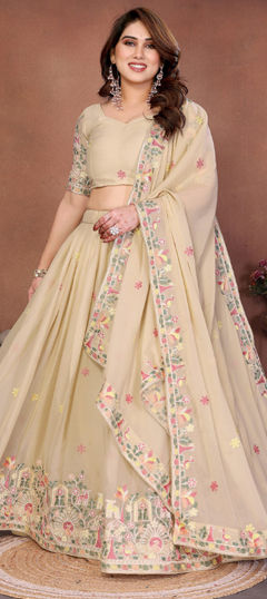 White and Off White color Lehenga in Georgette fabric with Embroidered, Resham, Thread work