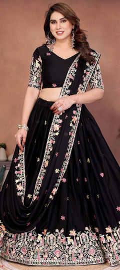 Black and Grey color Lehenga in Georgette fabric with Embroidered, Resham, Thread work