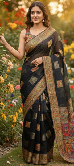 Black and Grey color Saree in Art Silk fabric with Weaving, Zari work