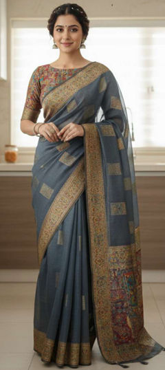 Black and Grey color Saree in Art Silk fabric with Weaving, Zari work