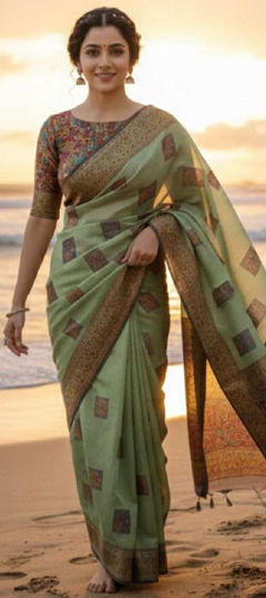 Green color Saree in Art Silk fabric with Weaving, Zari work
