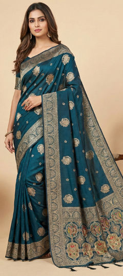 Green color Saree in Art Silk fabric with Weaving, Zari work