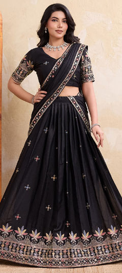 Black and Grey color Lehenga in Georgette fabric with Embroidered work