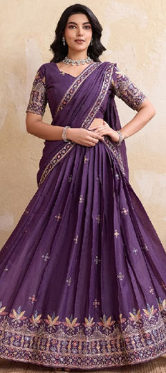 Purple and Violet color Lehenga in Georgette fabric with Embroidered work