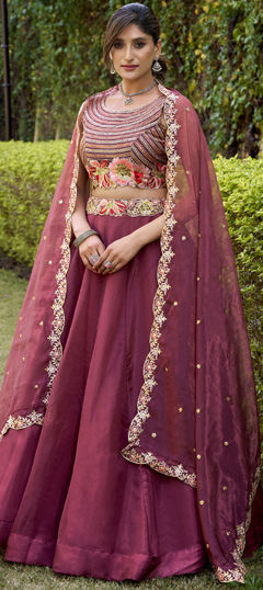 Pink and Majenta color Lehenga in Silk fabric with Embroidered, Sequence, Thread work