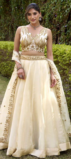 White and Off White color Lehenga in Silk fabric with Embroidered, Sequence, Thread work