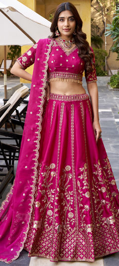 Pink and Majenta color Lehenga in Silk fabric with Embroidered, Sequence, Thread work