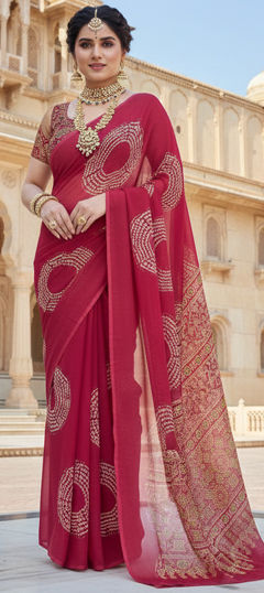 Pink and Majenta color Saree in Georgette fabric with Printed work