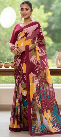 Multicolor color Saree in Georgette fabric with Floral, Printed work