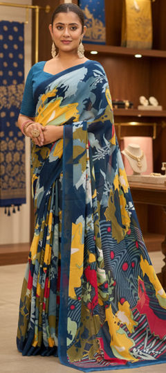 Multicolor color Saree in Georgette fabric with Floral, Printed work
