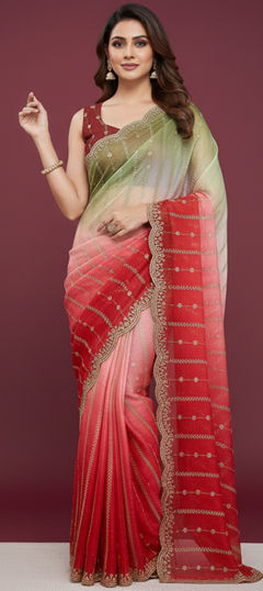 Multicolor color Saree in Satin Silk fabric with Embroidered, Sequence, Thread work