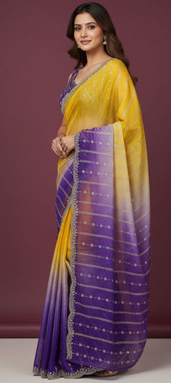 Multicolor color Saree in Satin Silk fabric with Embroidered, Sequence, Thread work