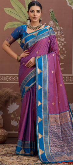 Purple and Violet color Saree in Tussar Silk fabric with Weaving work