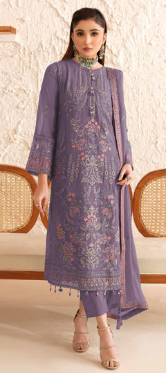 Purple and Violet color Salwar Kameez in Faux Georgette fabric with Embroidered, Sequence work