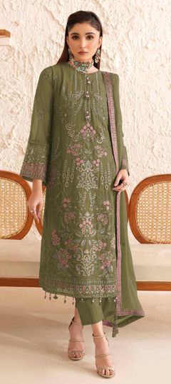 Green color Salwar Kameez in Faux Georgette fabric with Embroidered, Sequence work