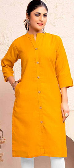Yellow color Kurti in Cotton fabric with Thread work