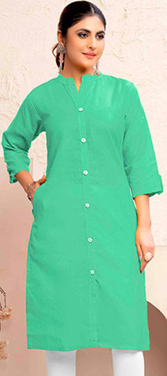 Green color Kurti in Cotton fabric with Thread work