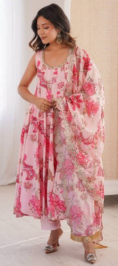 Multicolor color Salwar Kameez in Muslin fabric with Floral, Printed, Sequence work