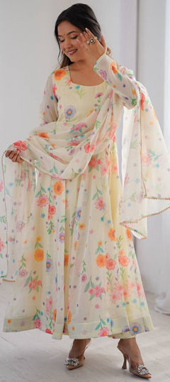 Multicolor color Salwar Kameez in Organza Silk fabric with Floral, Printed work