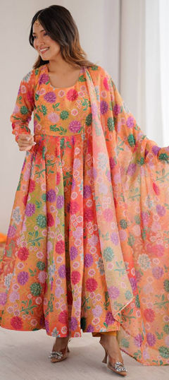 Multicolor color Salwar Kameez in Organza Silk fabric with Floral, Printed work