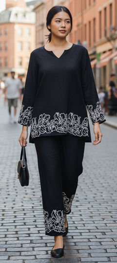 Black and Grey color Co-ords Set in Cotton fabric with Embroidered work