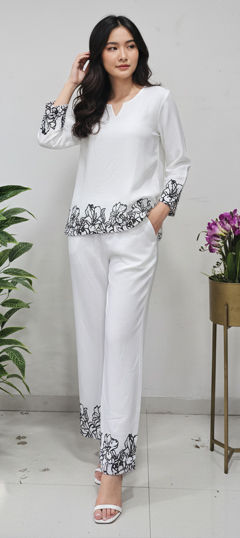 White and Off White color Co-ords Set in Cotton fabric with Embroidered work