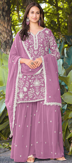 Pink and Majenta color Salwar Kameez in Georgette fabric with Embroidered, Sequence work