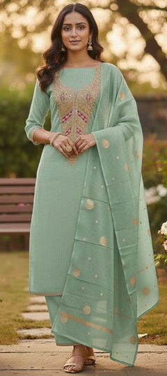 Green color Salwar Kameez in Shimmer fabric with Embroidered, Sequence work