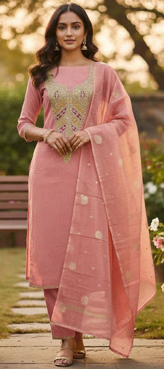 Pink and Majenta color Salwar Kameez in Shimmer fabric with Embroidered, Sequence work