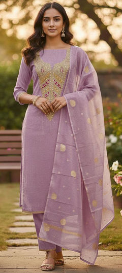 Purple and Violet color Salwar Kameez in Shimmer fabric with Embroidered, Sequence work