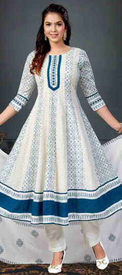 White and Off White color Salwar Kameez in Cotton fabric with Printed work