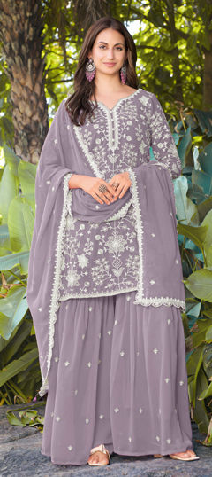Purple and Violet color Salwar Kameez in Georgette fabric with Embroidered, Sequence, Thread work