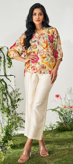 Multicolor color Co-ords Set in Chanderi Silk fabric with Floral, Printed work