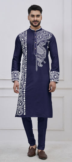 Blue color Kurta Pyjamas in Viscose fabric with Embroidered, Thread work