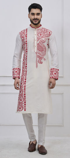 White and Off White color Kurta Pyjamas in Viscose fabric with Embroidered, Thread work